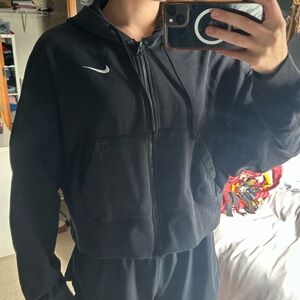 Nike Crop Black Full Zip Hoodie with White Logo
